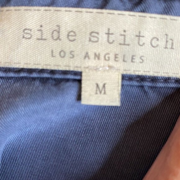 Side Stitch Blue Tencel Half Placket Roll-Tab Sleeve High-Low Shirt Size M - Picture 3 of 13